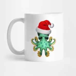 Green Baby Octopus Wearing a Santa Hat Mug